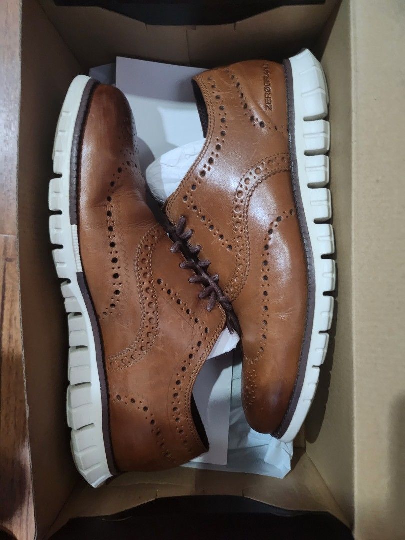Cole Haan Zerogrand Wingtip Oxford British Tan size 8.5 W Wide for Men