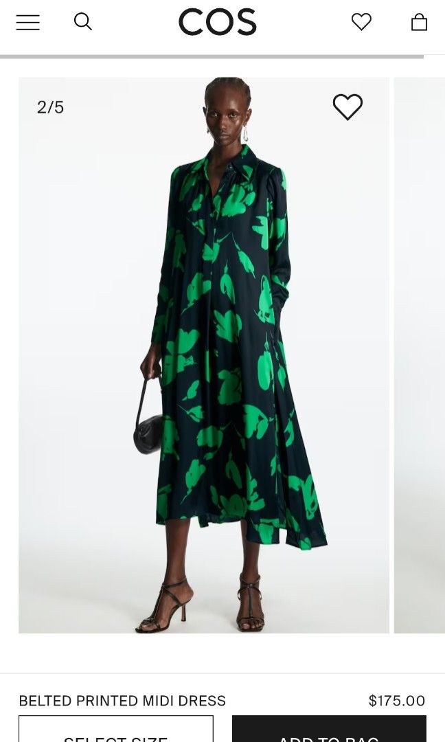 COS Belted Printed Midi Dress in Green