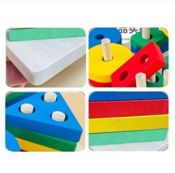 Wooden Shape Sorter Toy ,with Colorful Geometric Shape Blocks, Sorting Box Developmental Learning Matching for Baby Children Age 3+, Size