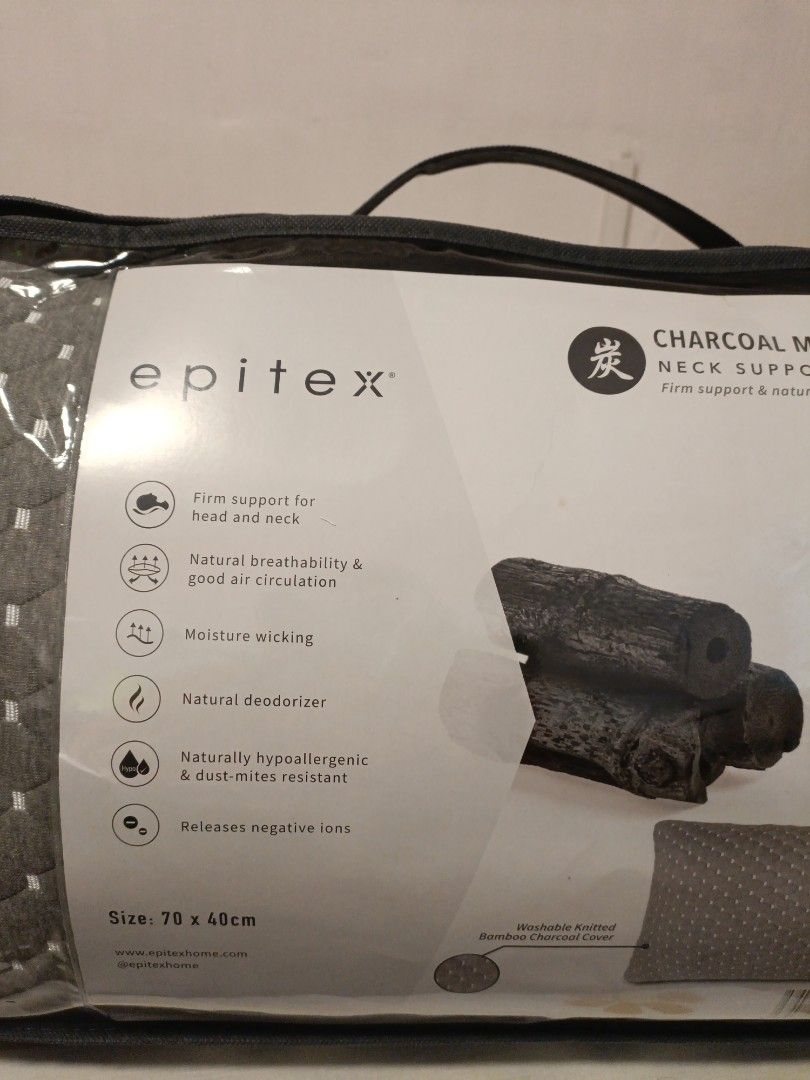 Epitex Charcoal Memory Form Neck Support Pillow x2, Furniture & Home Living, Bedding & Towels on