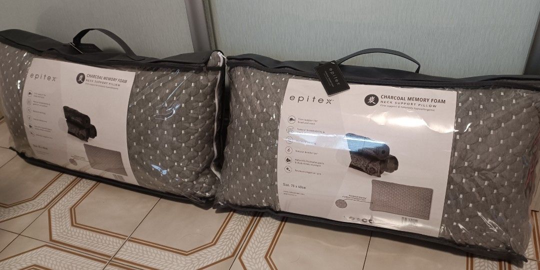 Epitex Charcoal Memory Form Neck Support Pillow x2, Furniture & Home Living, Bedding & Towels on