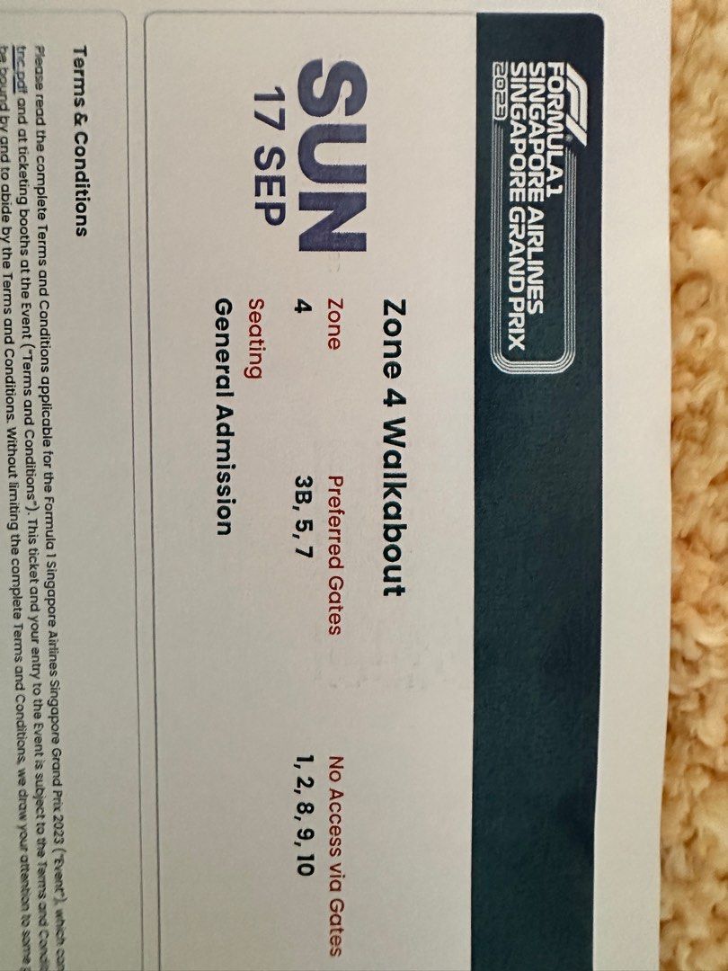 F1 Race day tickets Tickets Vouchers Event Tickets on Carousell