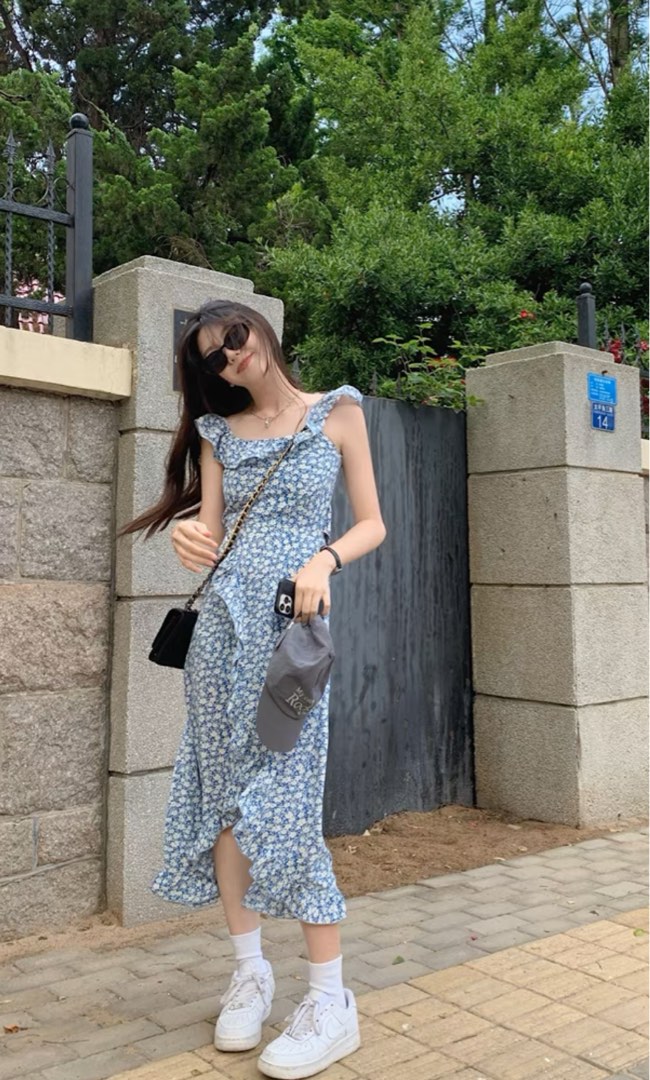 White floral summer dress best sale