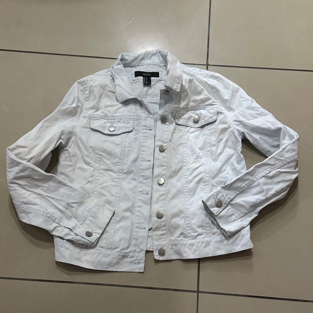 Forever 21 White Denim Jacket Women s Fashion Coats