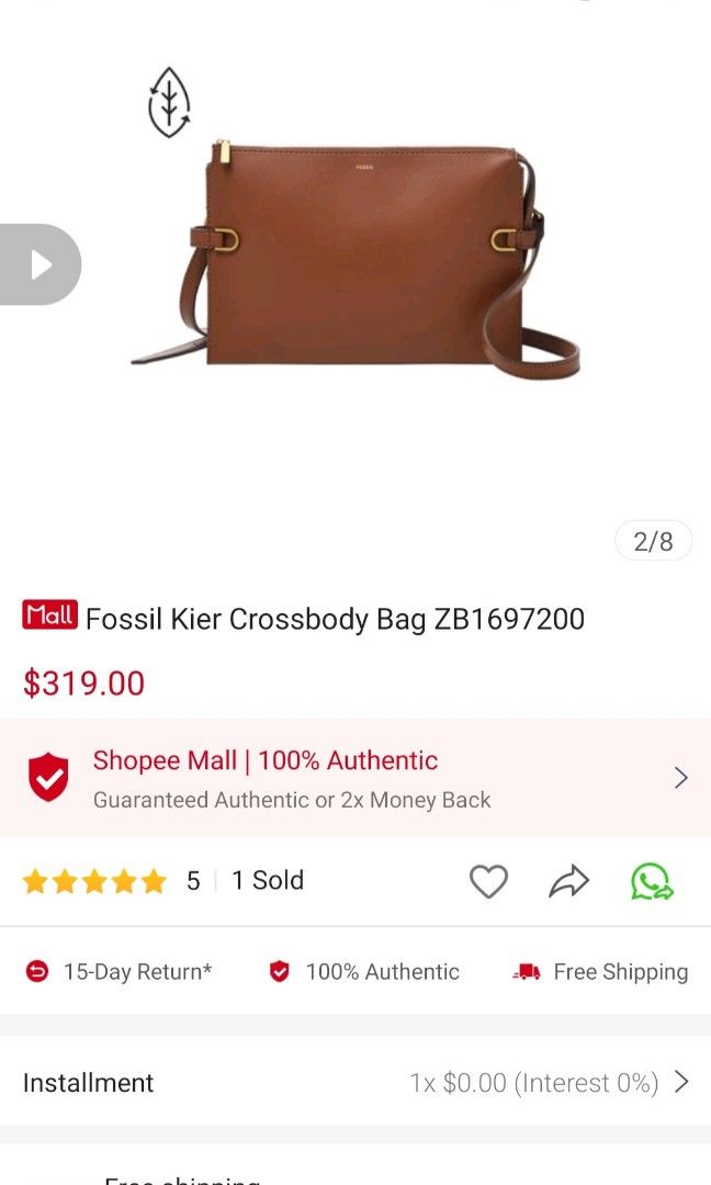 BNWT Fossil Kier Crossbody bag in Tan