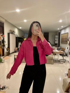 Fuschia Semi-Crop Shirt / Kemeja Crop Outer