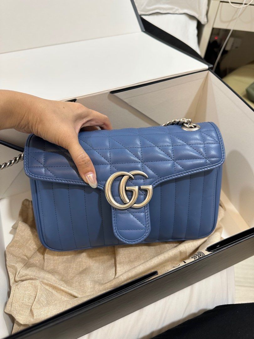 GG MARMONT SMALL MATELASS SHOULDER BAG limited edition colour blue
