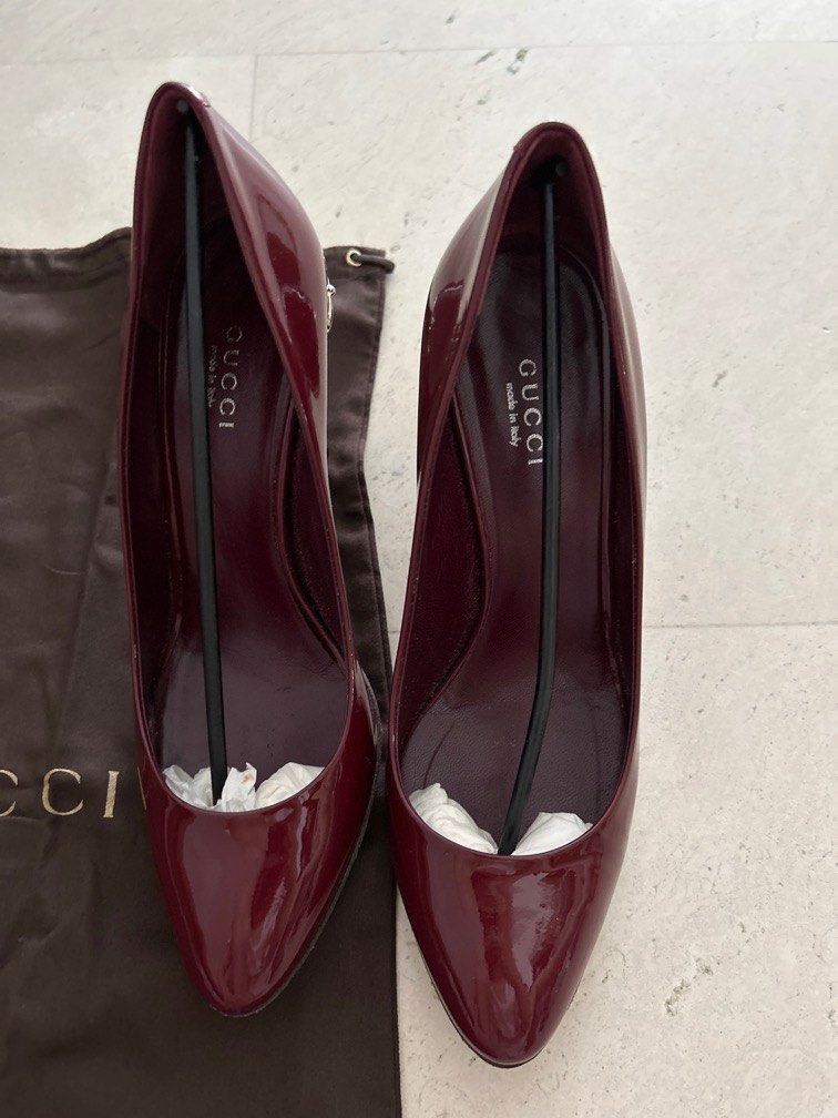 Gucci Ladies Patent Dark Maroon Heels EUR36.5