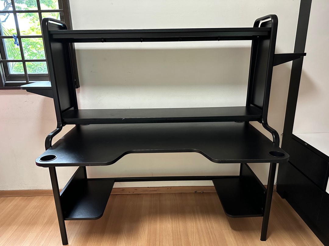 IKEA FREDDE Computer/Gaming desk, black, 140/185x74x146 cm, Furniture