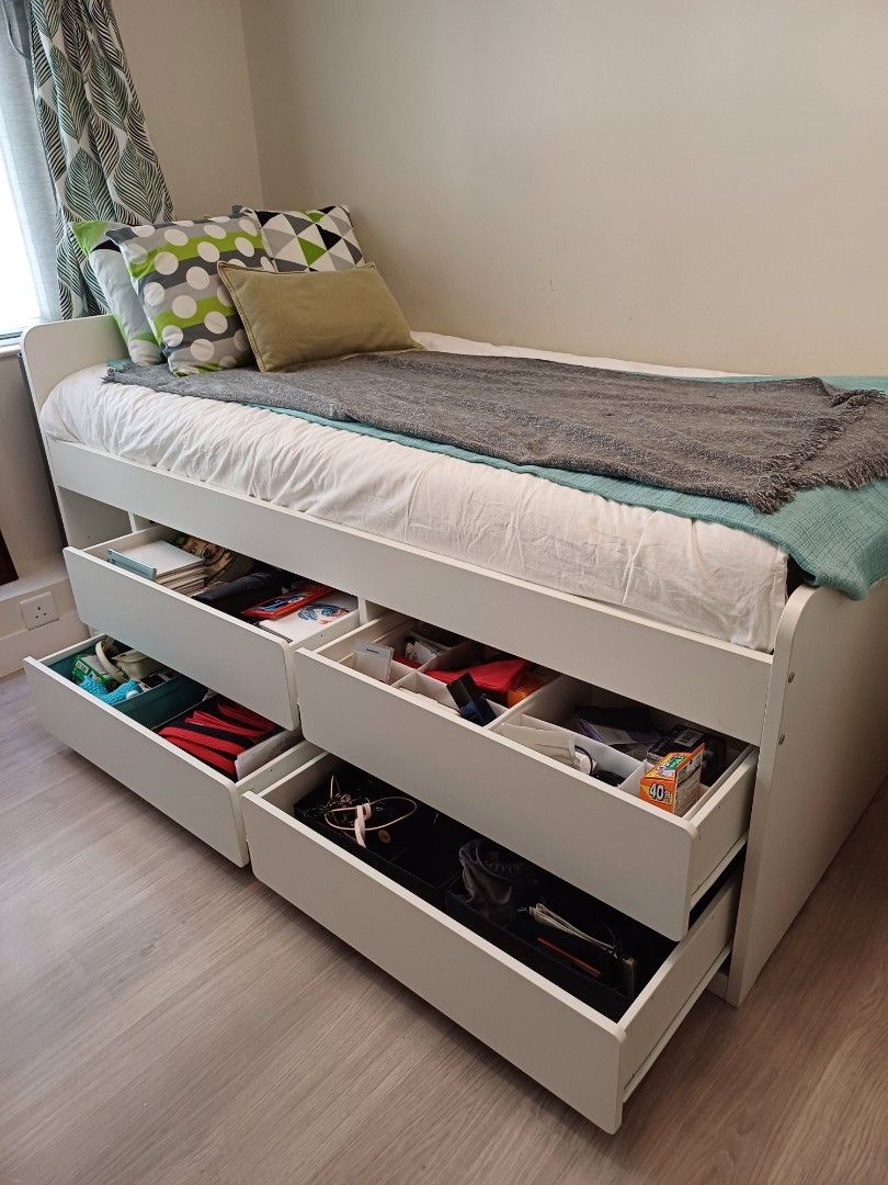 IKEA Slakt Single Bed Frame with storage (incl. free mattress), 傢俬＆家居