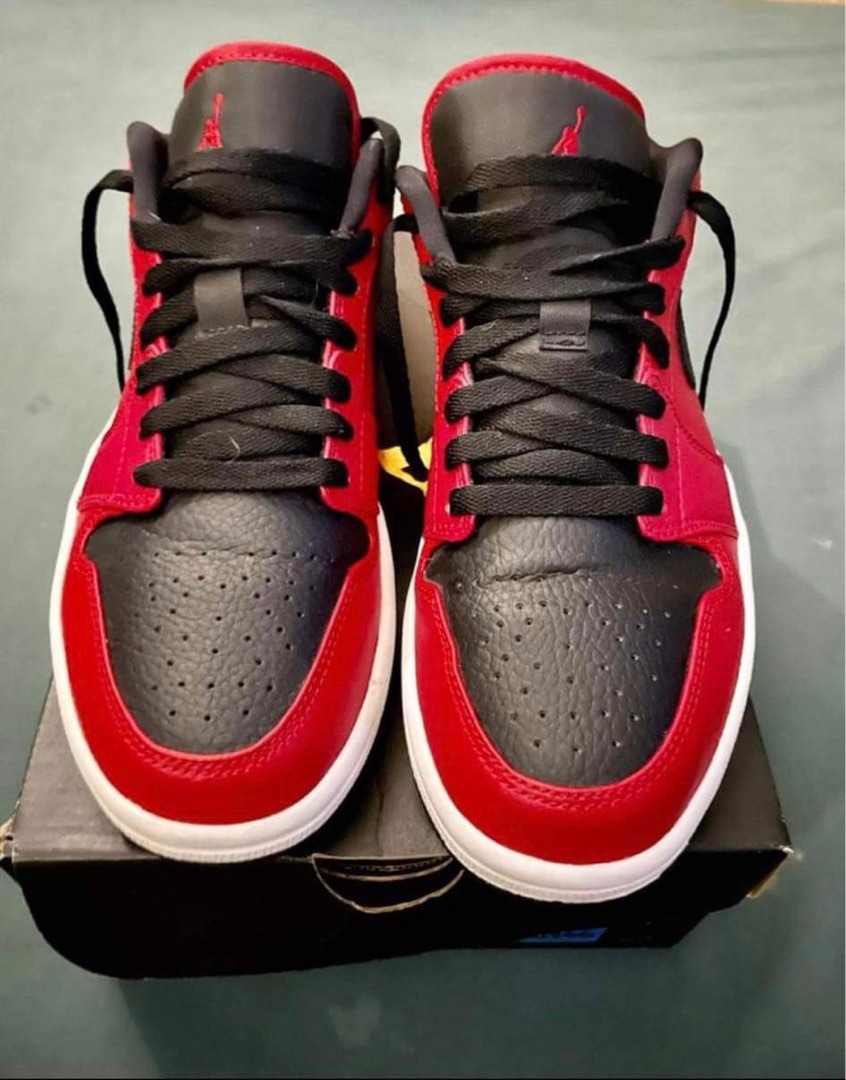 Jordan 1 Low Reverse Red Pebble Swoosh, Men's Fashion, Footwear ...