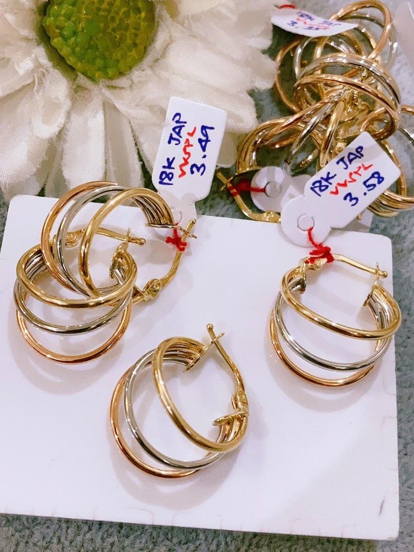 K18 Tricolor hoop earrings, Women's Fashion, Jewelry & Organizers