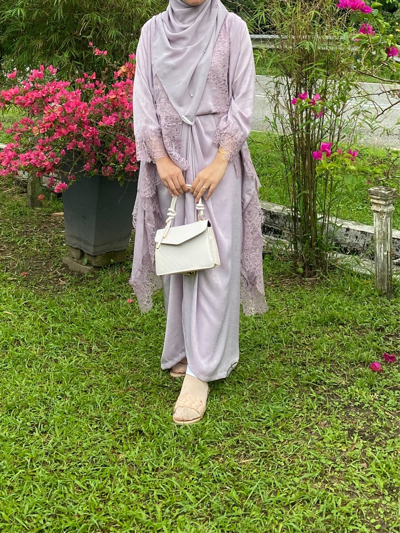 Lace outer kebaya set in lilac - baju raya, baju tunang, baju risik