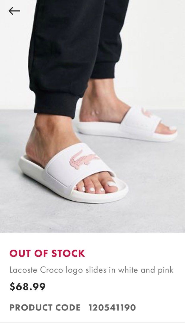Lacoste sliders Lacoste pink and white sliders Lacoste white