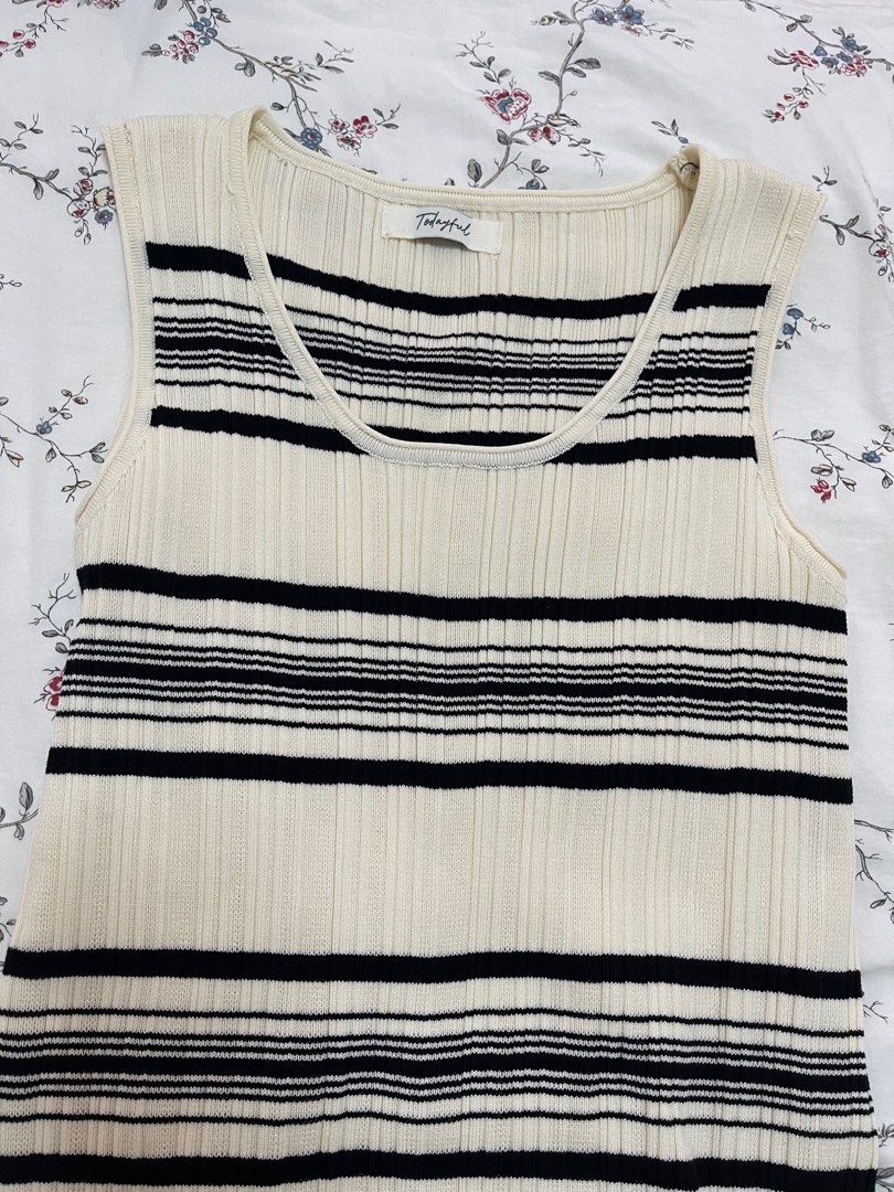 Stripe Hype Knit Midi Tank Dress Cream