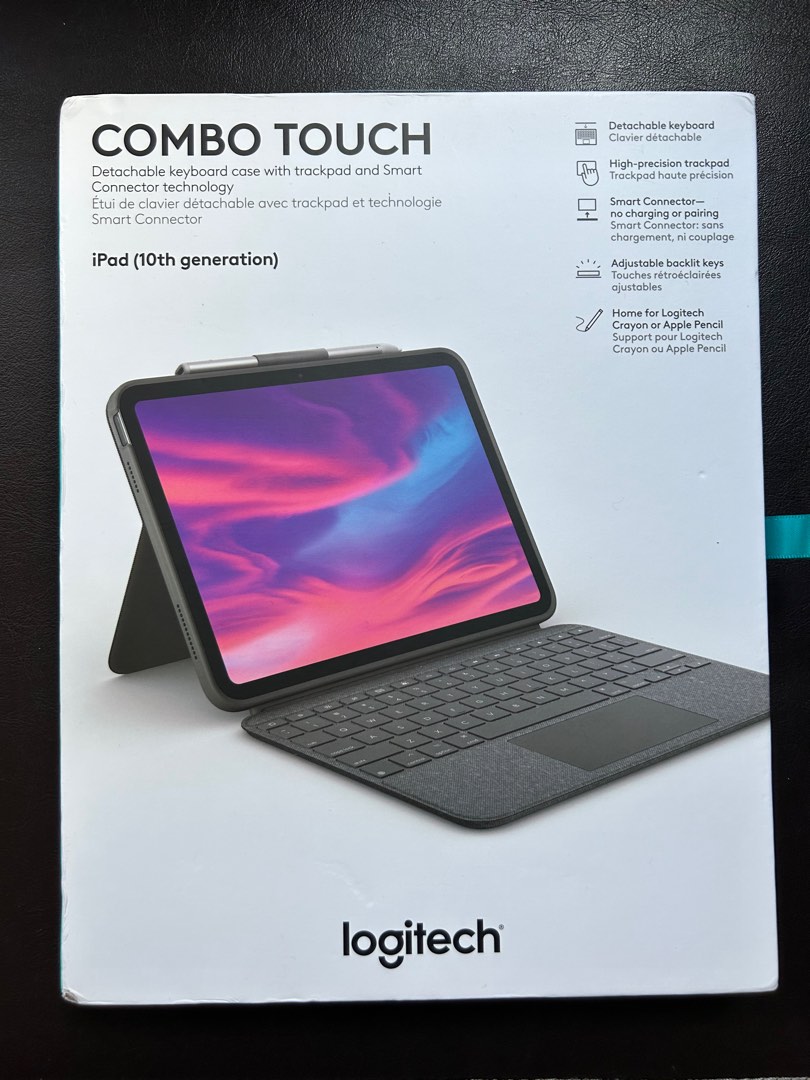 Logitech Combo Touch Detachable Keyboard Case For IPad 10th Gen – Gray, With Pencil Holder & Stand, Open Box