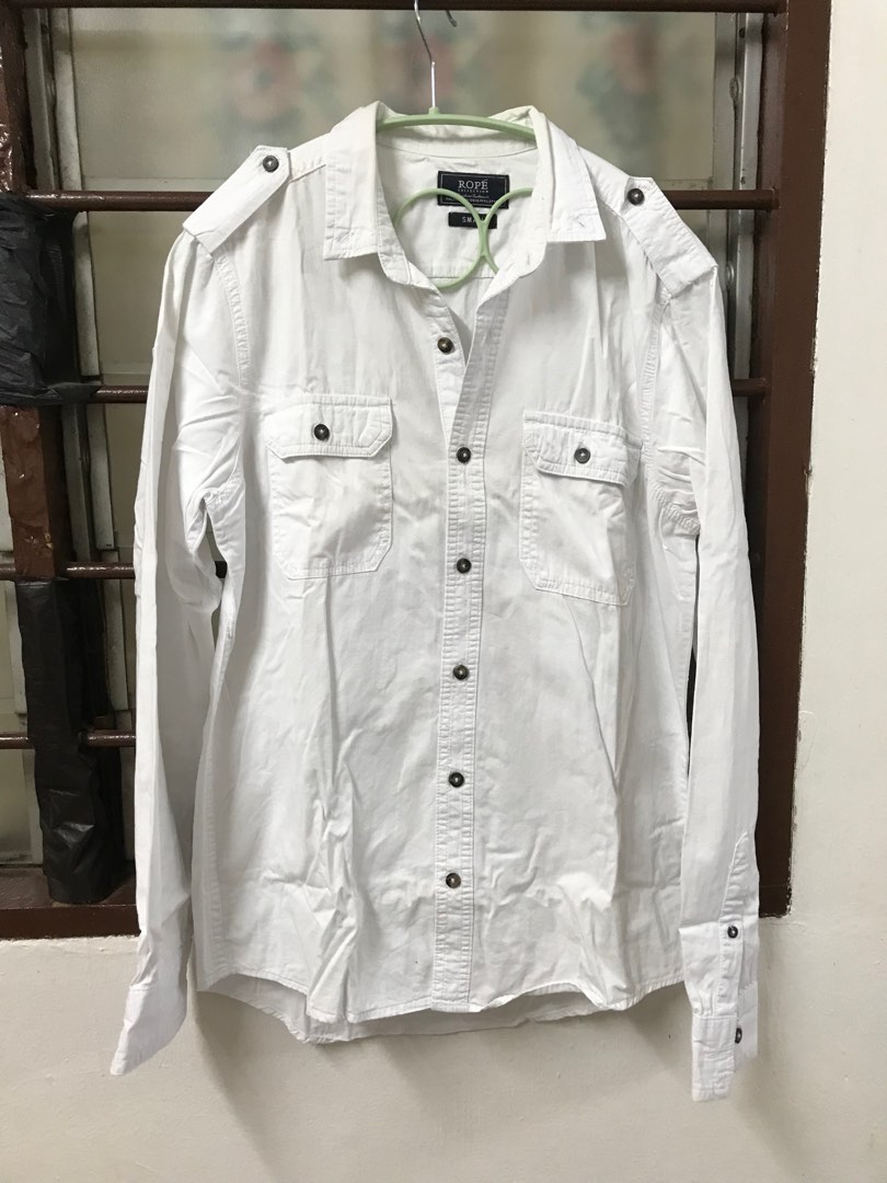 Long sleeves white shirt, Men's Fashion, Tops & Sets, Tshirts & Polo