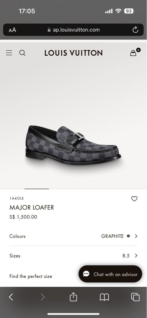 Louis Vuitton Major Loafer Graphite. Size 08.0