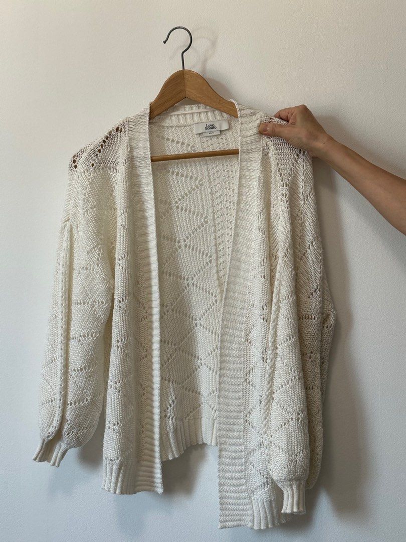 Nadeline Pointelle Knit Puff Sleeve Cardigan