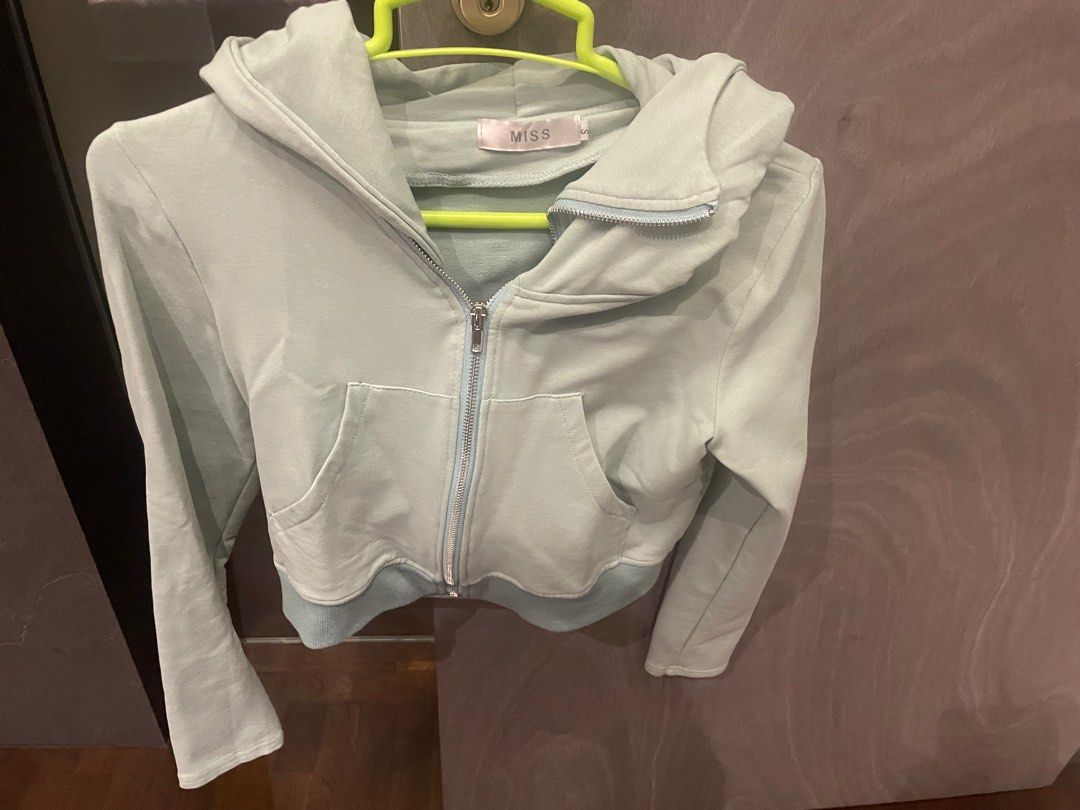 Mint green cropped hoodie Women s Fashion Coats Jackets and