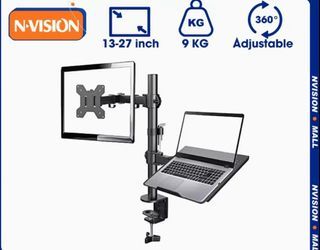 Monitor and Laptop Stand Monitor Mount Monitor Arm Stand 2 Full Motion Adjustable Arms 360° Rotatable Punch + True Vision Non Vesa Monitor Mount Holder for 13” – 27” TVXMA-01