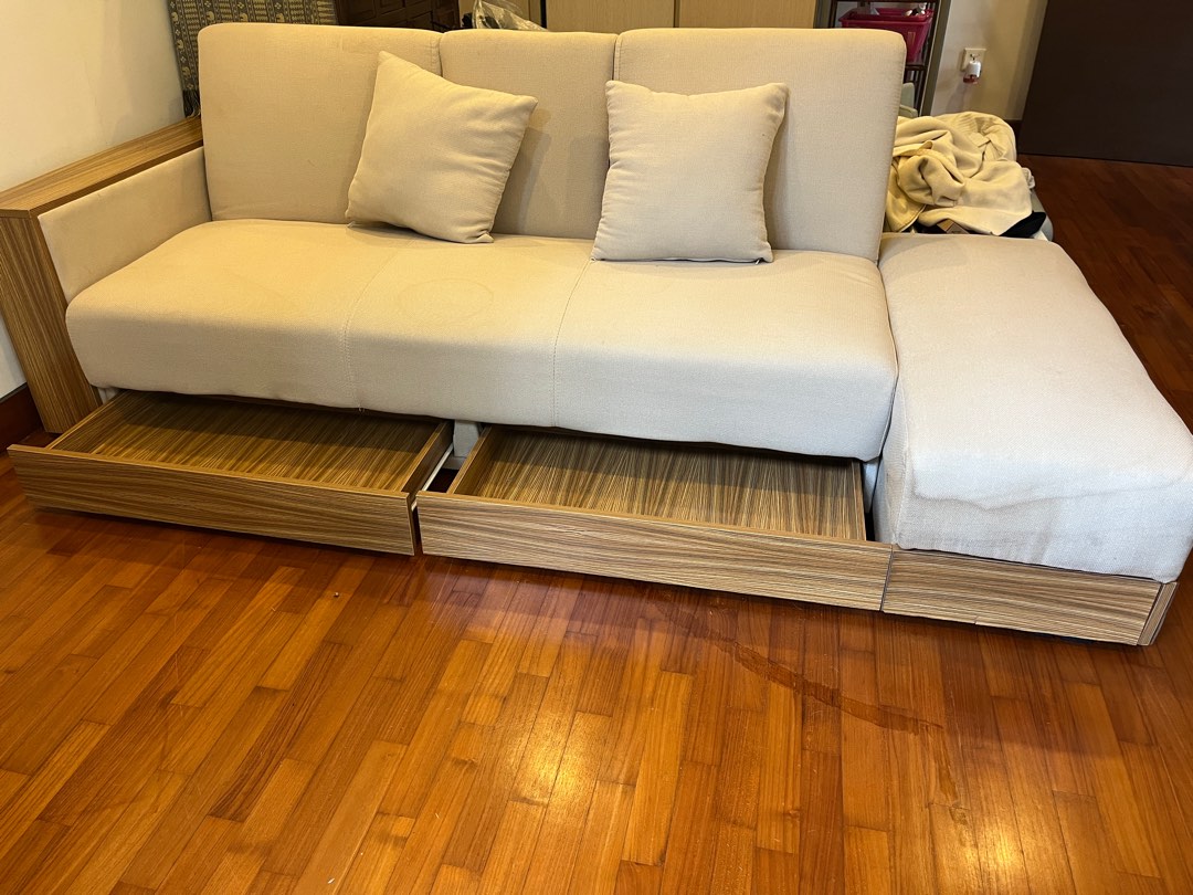 Multipurpose sofa bed, with footrest and built in with storage, Furniture & Home Living