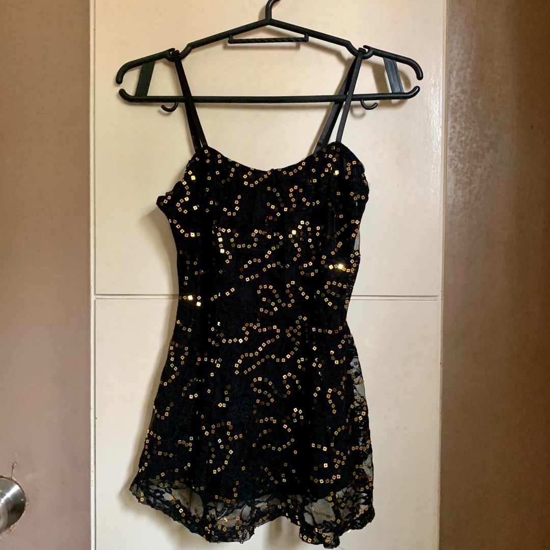 Papaya Black with Gold Sequins Lingerie, Women's Fashion, Undergarments