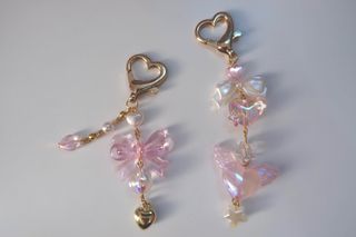 Pink Bow Heart Keyring Set