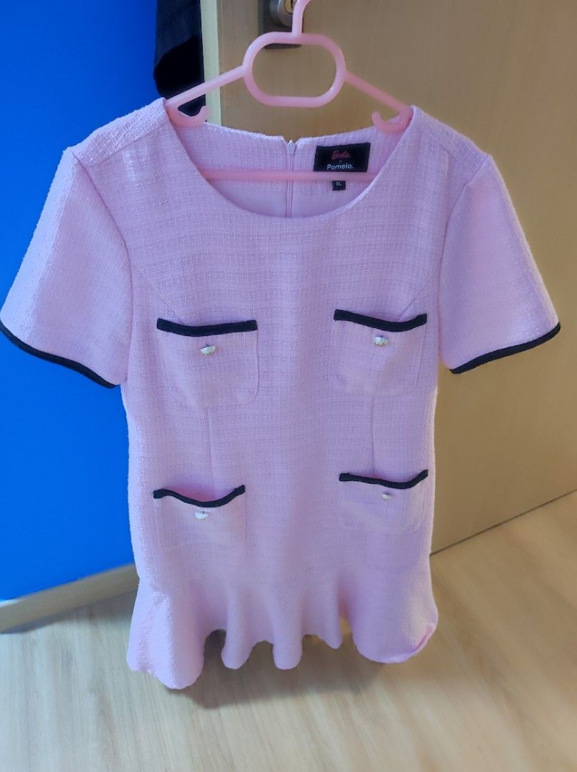 Pomelo x Barbie pink tweet dress with barbie trademark detail buttons