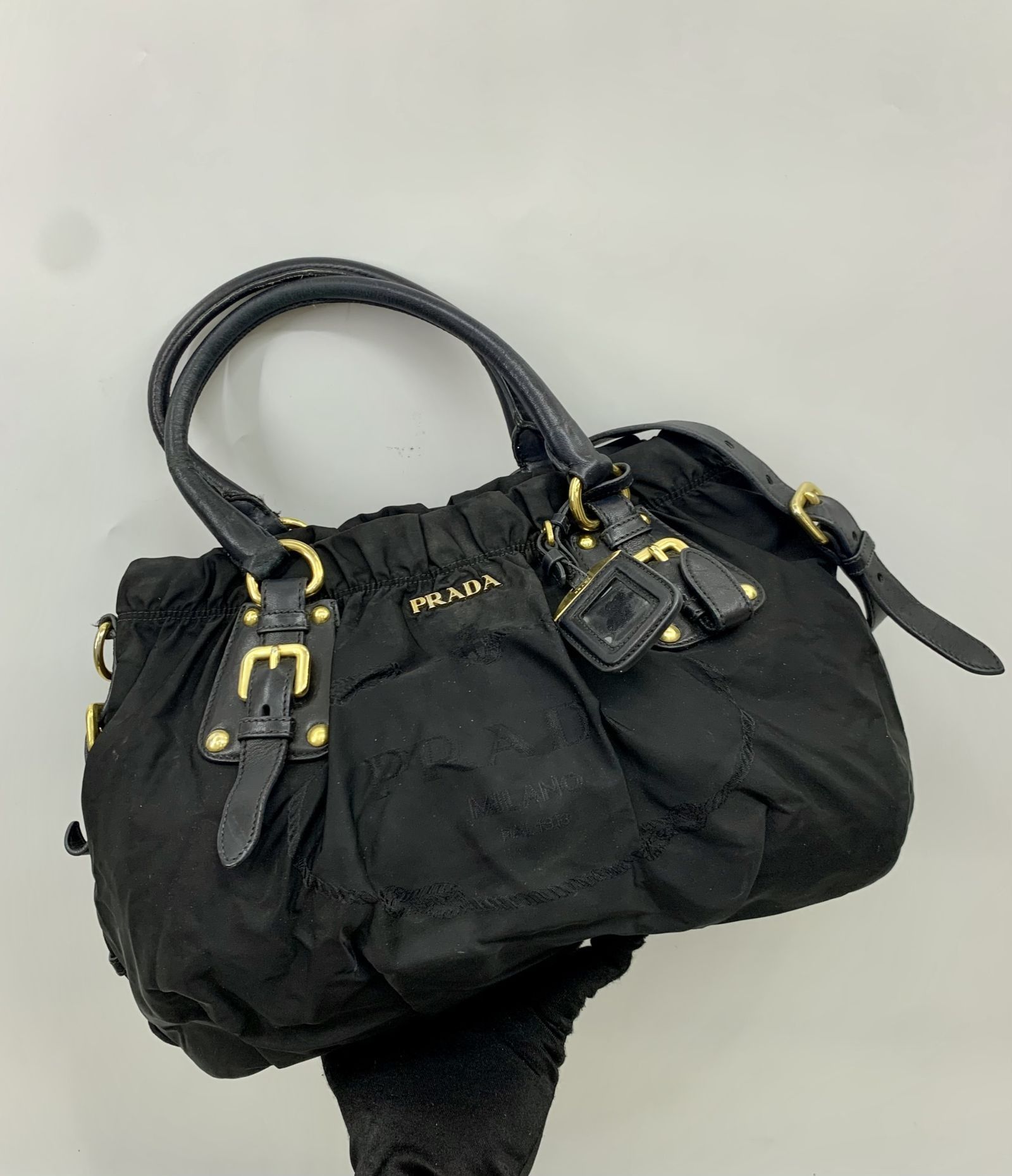 PRADA BR4259 BLACK JACQUARD NYLON 2WAY TOTE BAG 237028246 WE