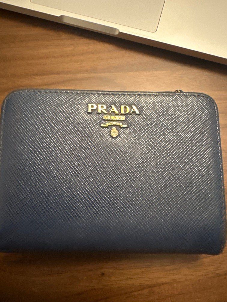 Prada Blue Saffiano Leather Wallet on Chain For Sale at 1stDibs