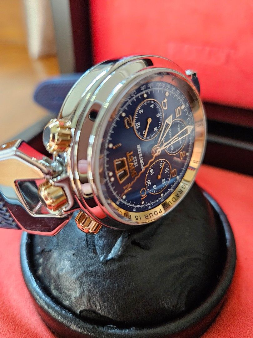 Pre Owned Bovet Sportster Saguaro SP0437 R5N Blue Dial Chronograph 46mm SS with Rose Gold pushers