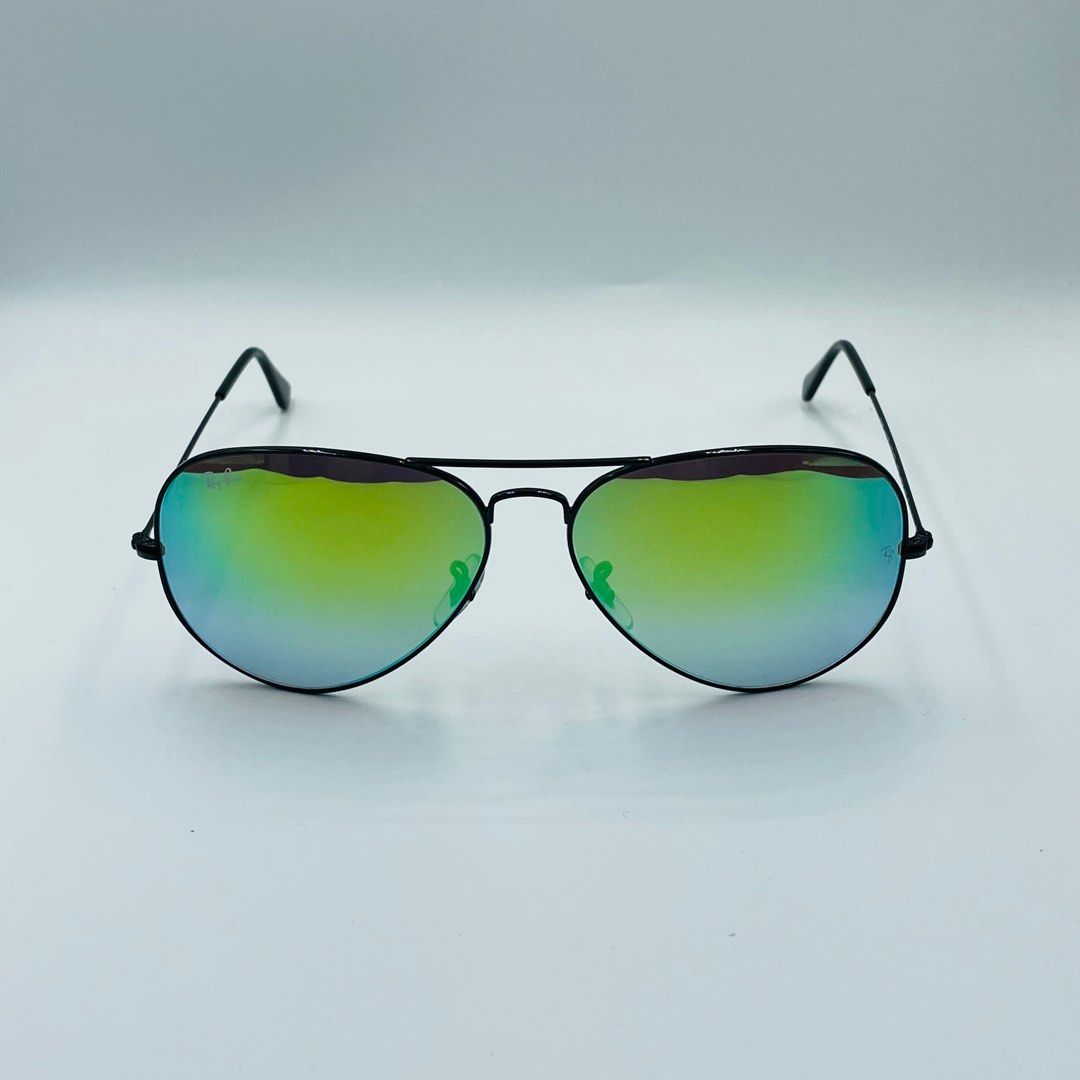 Rayban Aviator Large Metal RB3025 002 4J Black w Green Gradient Flash 62