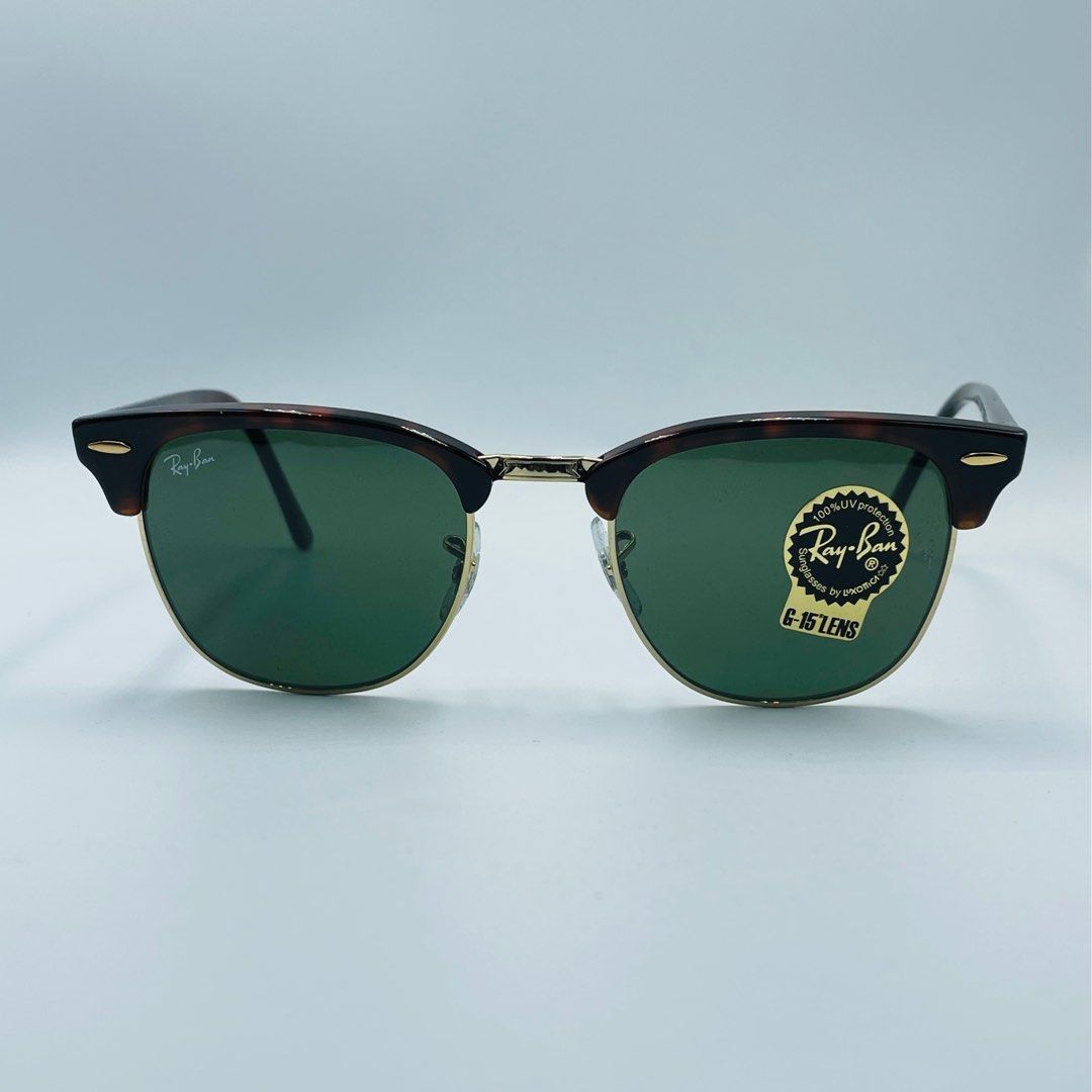 Rayban Clubmaster RB3016 W0366 Tortoise Gold w Green G 15 Men s