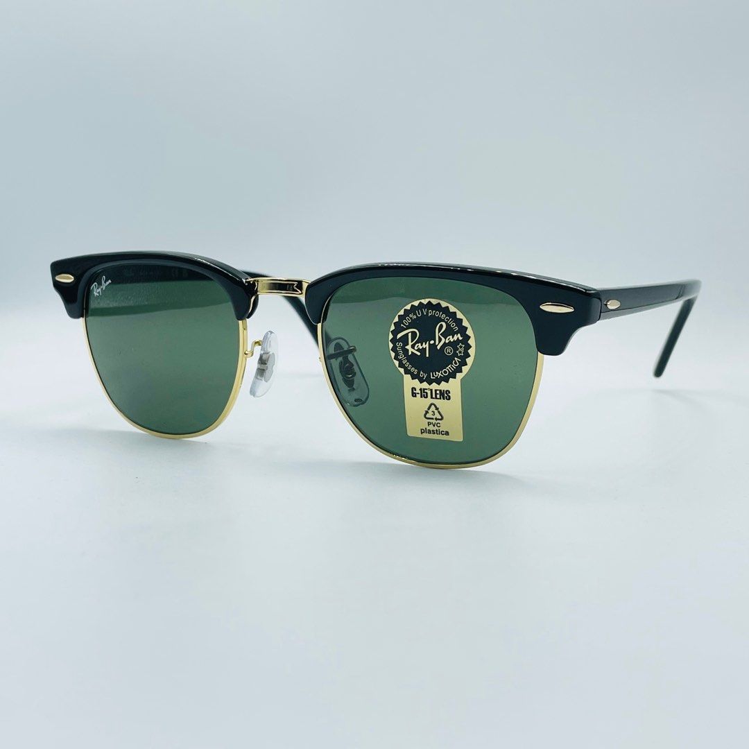 Rayban Clubmaster RB3016 W0365 Black Gold w Green G 15 49 51 Men s Fashion Watches Accessories Sunglasses Eyewear on Carousell