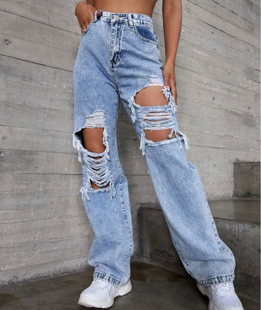 Ripped Denim Jeans Women s Fashion Bottoms Jeans Leggings on