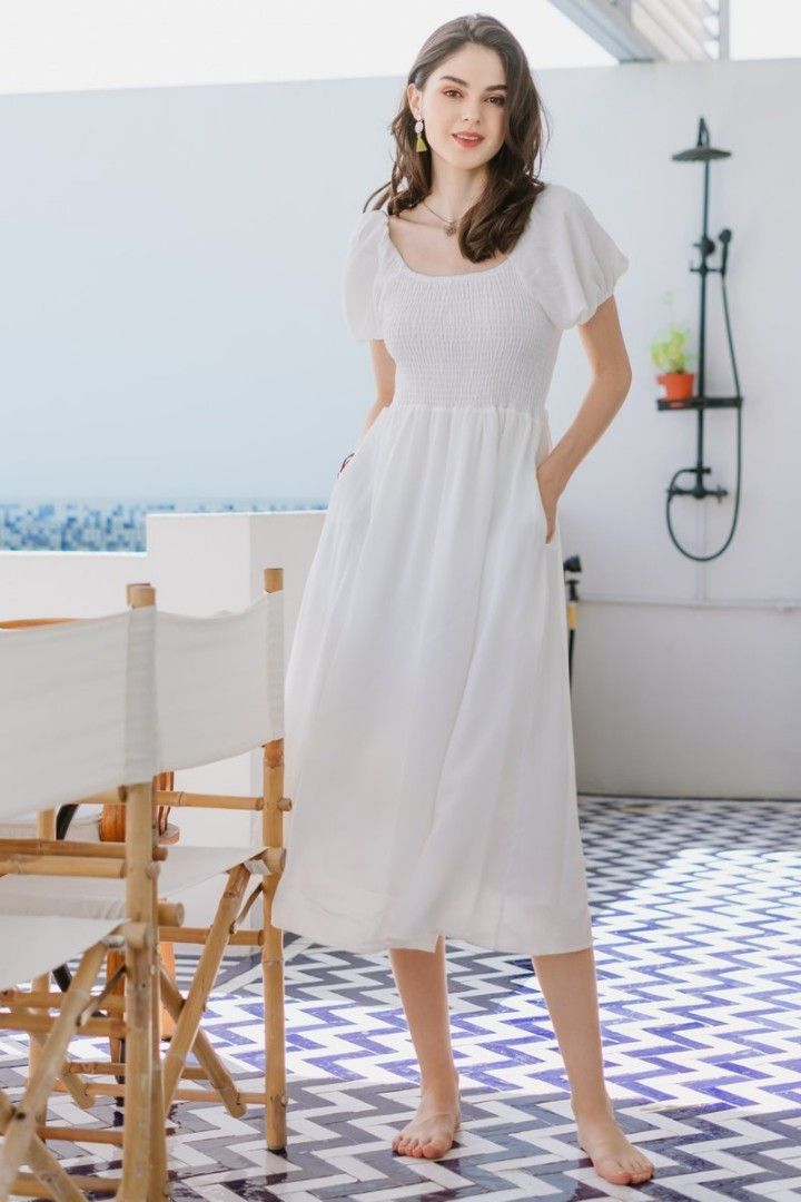 white square neck maxi dress
