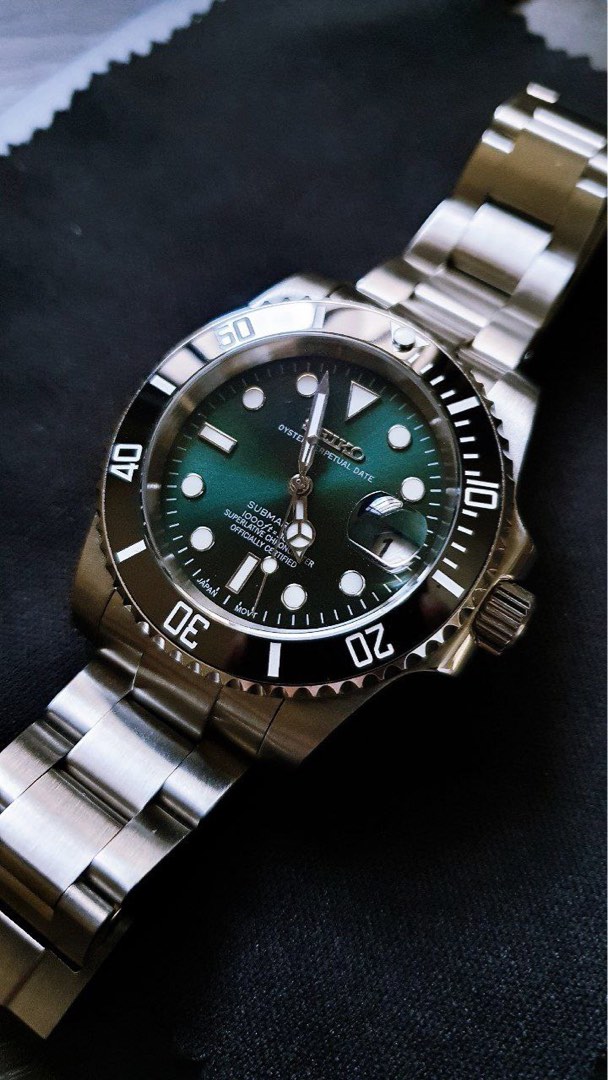 Seiko Mod Custom Metallic Green Submariner Automatic Diver Dress