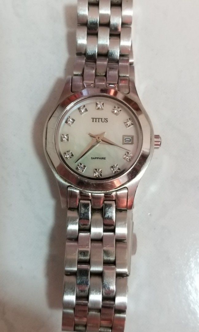 Solvil et Titus Sapphire Mother of Pearl Stainless Steel Water Resistant Watch with date Women s Fashion Watches Accessories Watches on Carousell