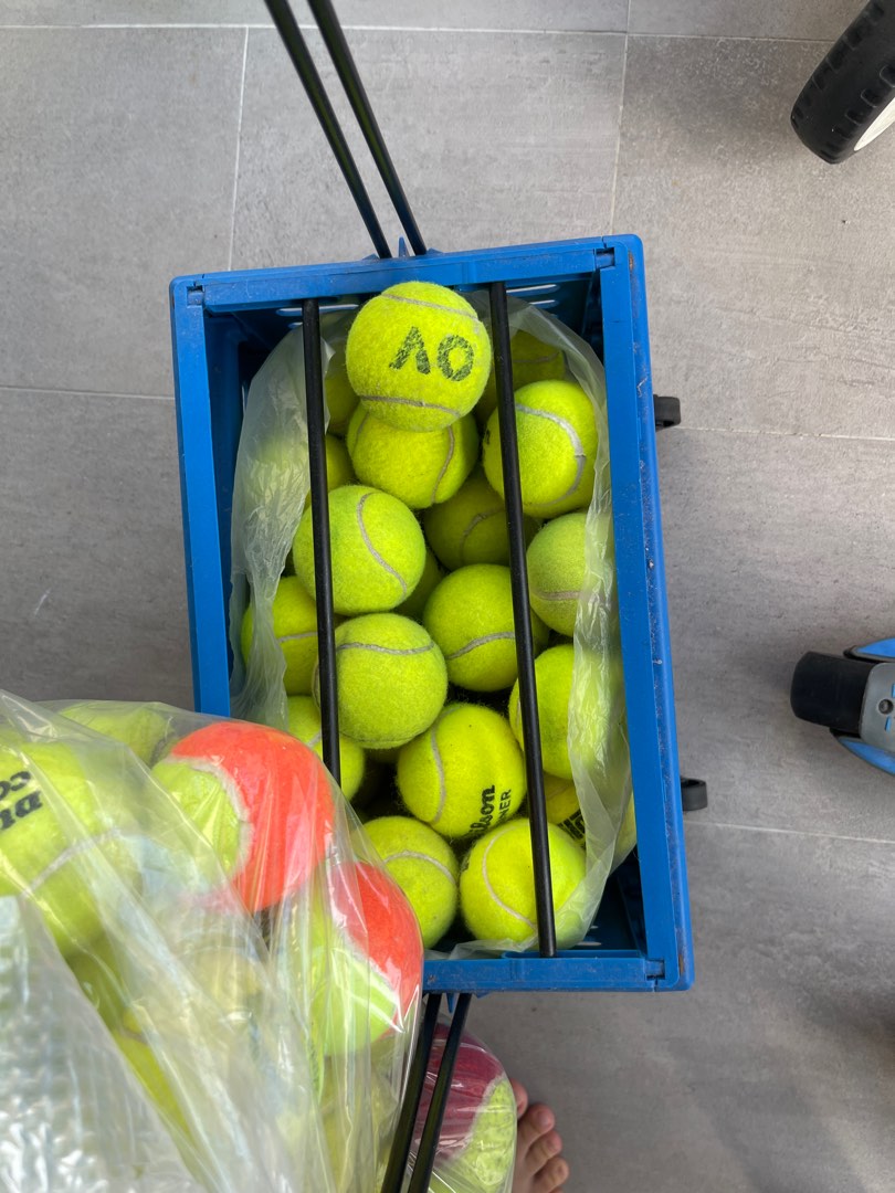 Tennis balls and basket, Sports Equipment, Sports & Games, Racket