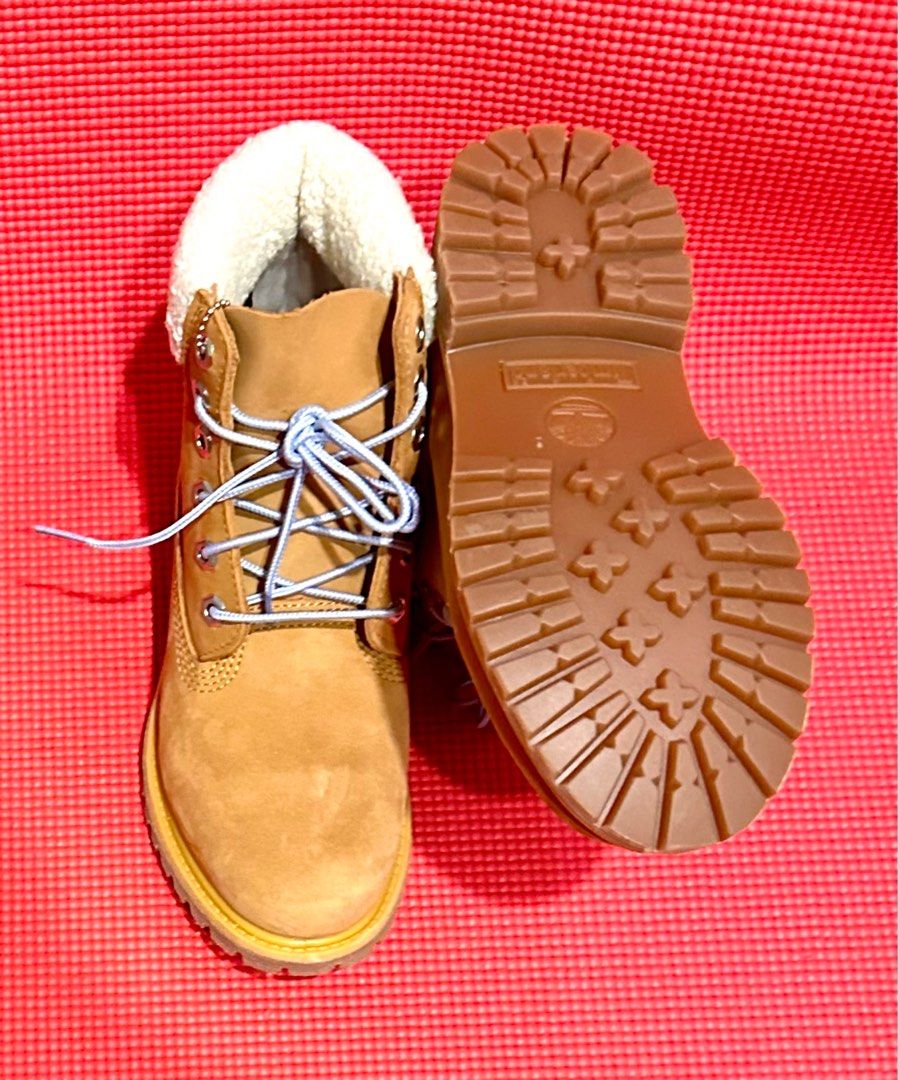 Red timberland boots with fur online
