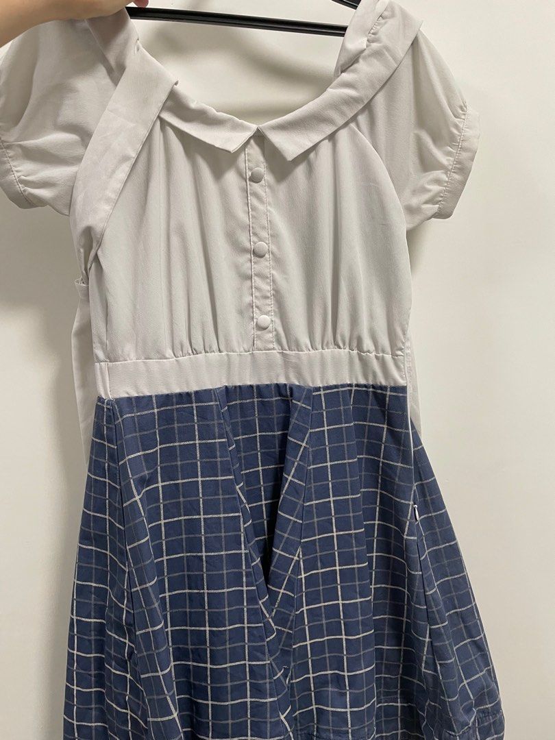 Titty & Co. 藍白格連身裙(上班/日常/日系), 女裝, 連身裙& 套裝, 連身
