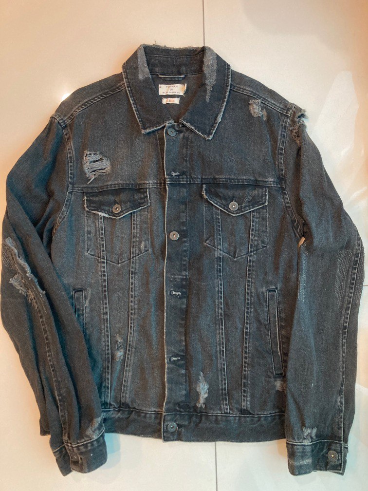 Topman black denim jacket shop