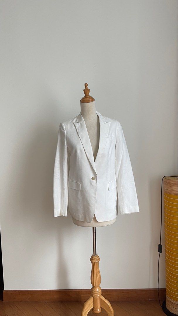 UNIQLO Blazers White Linen Women s Fashion Coats Jackets and