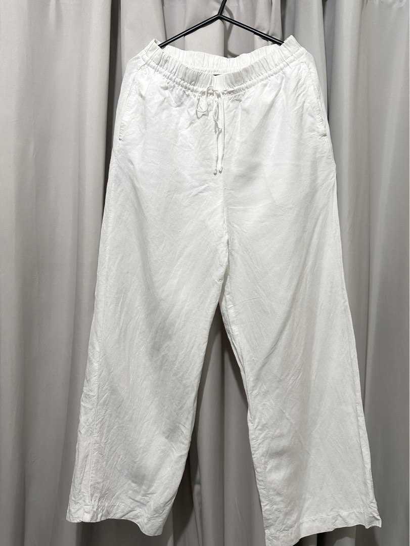 White H&M Linen Blend Pants, Women's Fashion, Bottoms, Other Bottoms on
