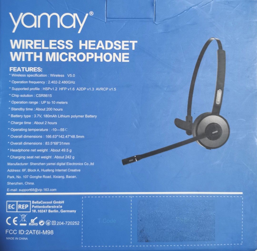 Yamay Wireless Headset with Microphone Model M98 Audio