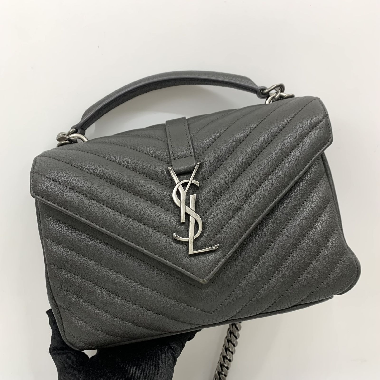 Yves Saint Laurent, Bags, Saint Laurent Ysl Monogram Medium Chain Shoulder  Bag Black Leather