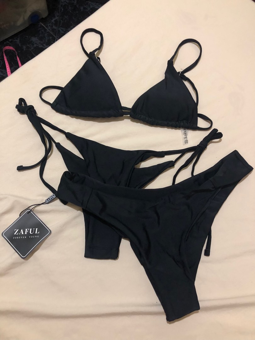 Zaful Black 3 Piece Bikini Set Two piece Swimsuit, Women's Fashion