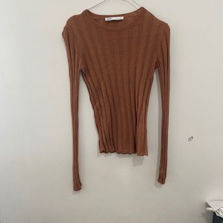 Zara Knitted Brown Long Shirt / atasan lenban panjang coklat rajut