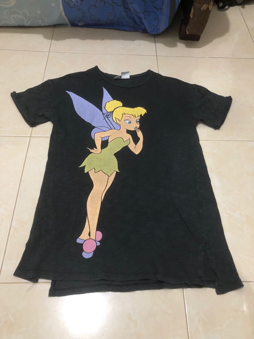 Zara x Disney Kaos hitam Disney bergambar Tinkerbell full body, Fesyen